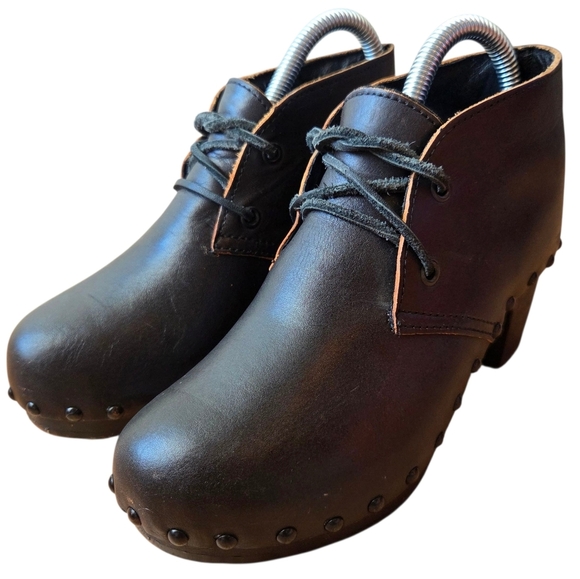 Unbranded Made In France Wooden Ankle Leather Boho Fall Winter Boots Black Sz 6 - Picture 2 of 13